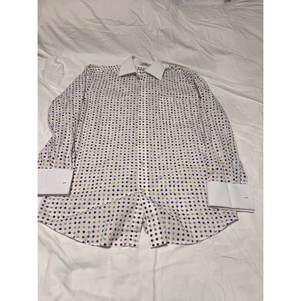 Daniel Ellissa Mens Polka Dot Dress Shirt White French Cuff 15.5 33/34 Cotton